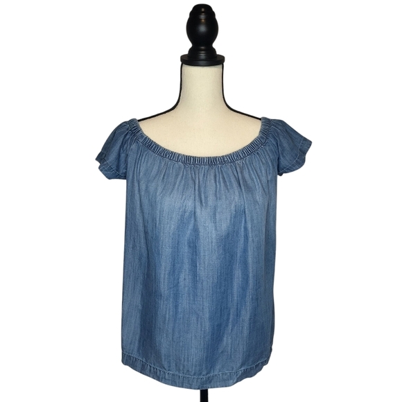 Cloth & Stone off the shoulder medium wash blue chambray short sleeve top size S - Picture 1 of 10